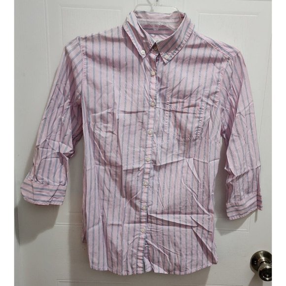 Banana Republic Women's 3/4 Sleeve Button Up Top Button Back Pink Striped Size 2 - Picture 1 of 13